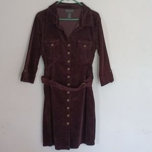 Connected Petite Cordaroy Belted Dress Size 12 petite Color Brown
